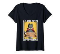 Mujer Gato divertido en caja Soy el real Tú eres el gato leal Camiseta Cuello V