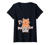 Mujer Gato Divertido Purrfect Cat Day Amante de los Gatos Camiseta Cuello V