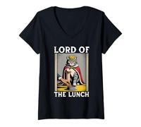 Mujer Gato divertido Señor del almuerzo Gato Amante Gato Camiseta Cuello V