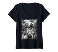 Mujer Gato Divertido Tomando Selfie con Steam Train Meme Trainspotting Camiseta Cuello V