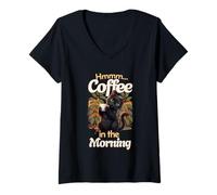 Mujer Gato Dulce Resaca y Taza de café por la mañana Camiseta Cuello V