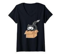 Mujer Gato en Caja Ninja Camiseta Cuello V