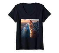 Mujer Gato en el Canal de Panamá Camiseta Cuello V