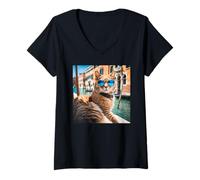 Mujer Gato En El Canal De Venecia Y Canales Venecianos Camiseta Cuello V