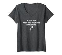 Mujer Gato En Mi Regazo Haiku Poesía Citas Haiku Poeta Poemas Camiseta Cuello V, Jaspeado Oscuro, XXL