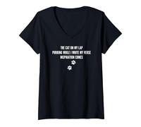 Mujer Gato En Mi Regazo Haiku Poesía Citas Haiku Poeta Poemas Camiseta Cuello V, Negro, L