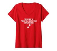 Mujer Gato En Mi Regazo Haiku Poesía Citas Haiku Poeta Poemas Camiseta Cuello V, Rojo, S