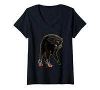 Mujer Gato En Tacones Lindo Gatito Amante Felino Dueño De Mascota Camiseta Cuello V