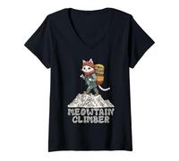 Mujer Gato Escalador Meowtain En La Cima De Una Montaña Camiseta Cuello V
