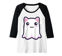 Mujer Gato Fantasma Pastel Goth Kawaii Halloween Boo Camiseta Manga Raglan