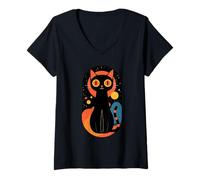 Mujer Gato Felino Animal Mascota Gatito Bruja Místico Camiseta Cuello V