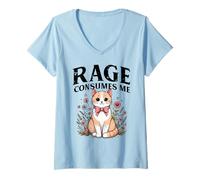Mujer Gato Flores La Rabia Me Consume Gracioso Gatito Meme Humor Mujeres Camiseta Cuello V