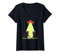 Mujer Gato Fútbol OVNI Secuestro Arte Japon Camiseta Cuello V