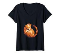 Mujer Gato geométrico Estilo Low Poly Minimalista Camiseta Cuello V