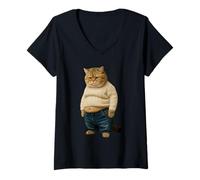 Mujer Gato Gordo Camiseta Cuello V