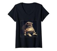 Mujer Gato gordo divertido lindo gatito gordito Camiseta Cuello V