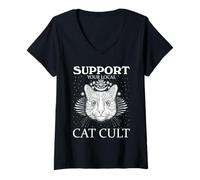 Mujer Gato gótico Oculto Amante de Las Mascotas Pentagrama Gato Culto Humor Arte Camiseta Cuello V