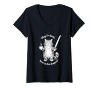 Mujer Gato Gracioso Diciendo Que está Bien, Estoy aquí Donde el dragón Camiseta Cuello V