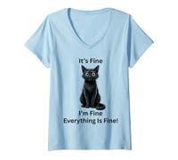 Mujer Gato Gracioso Está Bien, Estoy Bien, Todo está Bien Halloween Camiseta Cuello V