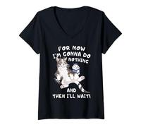 Mujer Gato Gracioso Perezoso No Hacer Nada Esperar Humor Camiseta Cuello V