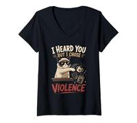 Mujer Gato Gruñón Actitud Humor Camiseta Cuello V