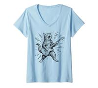 Mujer Gato Guitarra Rock Music Camiseta Cuello V