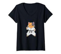 Mujer Gato Hace Karate Camiseta Cuello V