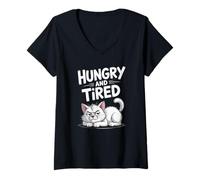 Mujer Gato Hambriento y Cansado Camiseta Cuello V