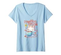 Mujer Gato Kawaii con café, Bonito diseño de cafeína y felino Camiseta Cuello V