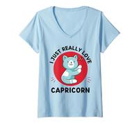 Mujer Gato Kawaii I Just Really Love Cute Capricornio Lover Camiseta Cuello V