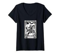 Mujer Gato La Muerte Tarot Cartas Major Arcana Oscuro Gótico Camiseta Cuello V