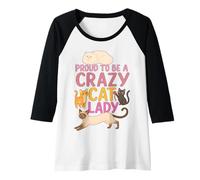 Mujer Gato Lindo para Chica Adicta a los Felinos - Ventilador de Gatos Camiseta Manga Raglan