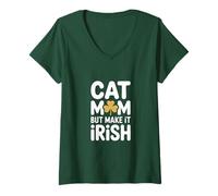 Mujer Gato Mamá Pero Hazlo Humor Trébol Irlandés Camiseta Cuello V