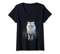 Mujer Gato Mandala Motif Pet Art Cat Camiseta Cuello V