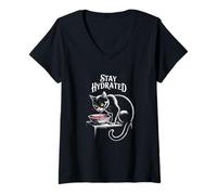 Mujer Gato Mantente Hidratado Horror Arte Oscuro Sangre Camiseta Cuello V