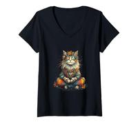 Mujer Gato meditador místico - Obra de Arte Boho Zen - Gatito de Yoga Camiseta Cuello V