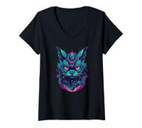 Mujer Gato místico Gatos místicos en lugares secretos Gatos místicos Camiseta Cuello V
