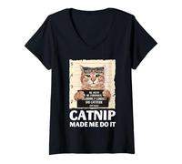 Mujer Gato Mugshot Humor Bad Cattitude Kitty Dueño de Mascota Travesuras Arte Camiseta Cuello V