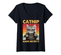 Mujer Gato Mugshot Humor Bad Cattitude Kitty Dueño de Mascota Travesuras Arte Camiseta Cuello V