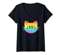 Mujer Gato nacido en 1993 Año Cumpleaños Mamá Papá de gato Camiseta Cuello V