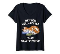 Mujer Gato Naranja Adorable Duerme Feliz Y Satisfecho Camiseta Cuello V