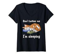 Mujer Gato Naranja Dormido Divertido No Me Molestes Duermo Camiseta Cuello V
