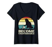 Mujer Gato Negro Convertirse en ingobernable Divertido Gatito Hombres Mujeres niños Camiseta Cuello V