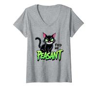 Mujer Gato Negro Divertido Feed Me Campesino Sarcástico Grumpy Kitty Camiseta Cuello V