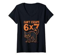 Mujer Gato Negro Encantado Divertido Meme Matemáticas 6x7 Halloween Algebra Broma Camiseta Cuello V
