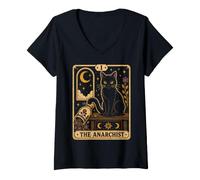 Mujer Gato Negro Halloween El Tarot Anarquista Arte Gótico Bruja Camiseta Cuello V