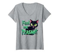 Mujer Gato Negro Sarcástico Feed Me Campesino Gracioso Gatito Gruñón Camiseta Cuello V