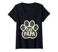 Mujer Gato Papa Día del Padre Padre Dueño Amante Pata Nuevo Gatito Cita Camiseta Cuello V