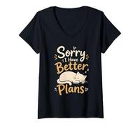 Mujer Gato Perezoso Divertido Mejores Planes Camiseta Cuello V