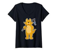 Mujer Gato Pescador Pez Pesca Camiseta Cuello V
